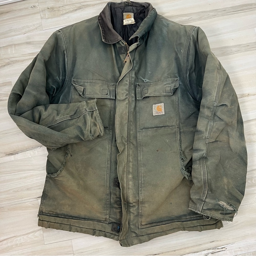 Carhartt Vintage Distressed Thrashed Chore Work Coat C03 - Picture 6 of 8